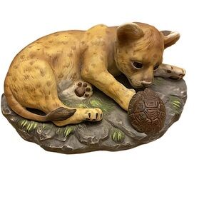 Homco Masterpiece Porcelain 1985 Vintage Baby Cub with Baby Turtle Art Sculpture